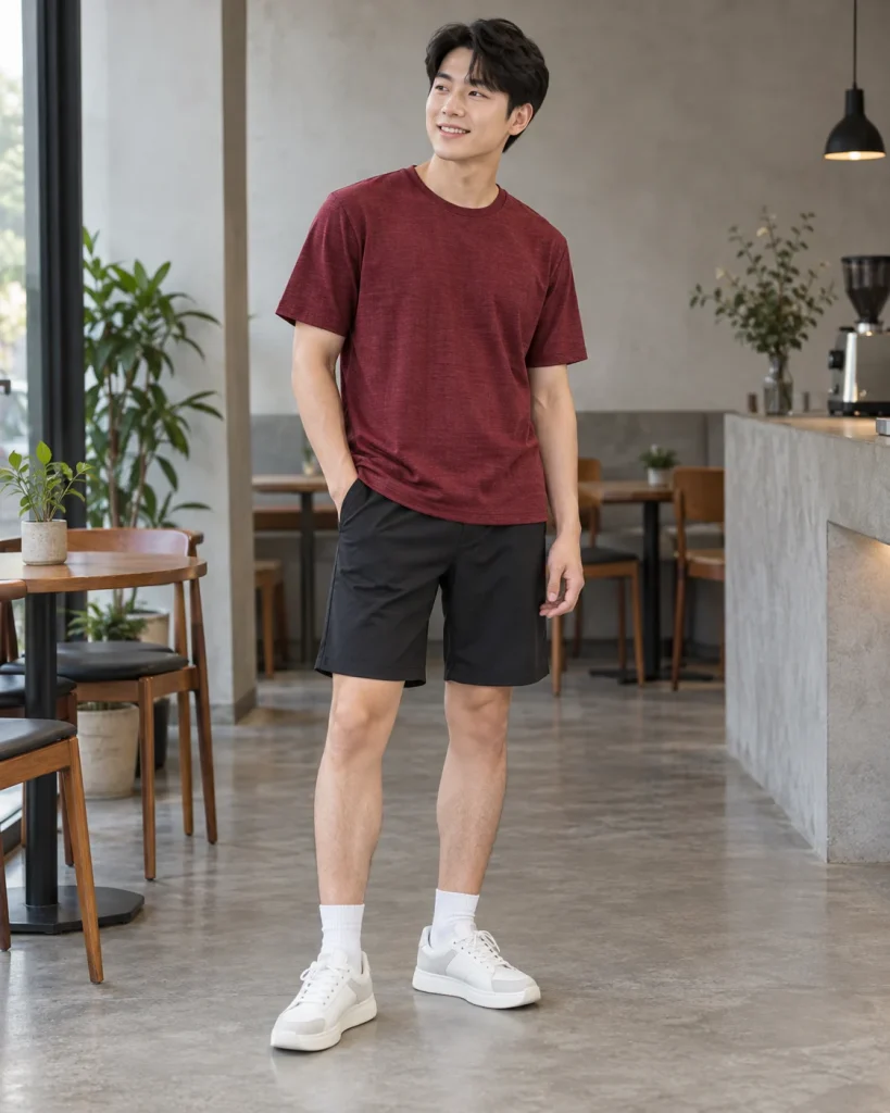 Áo thể thao đỏ đô dáng suông cho giải chạy 053