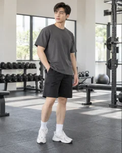 Áo thun cổ tròn xám than dáng unisex cho đội nhóm 056
