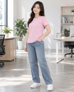 Áo thun cổ tròn hồng phấn dáng regular cho đội nhóm 059