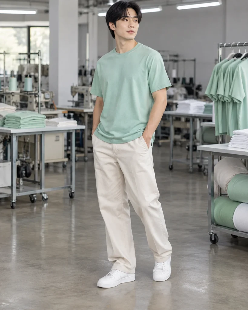 Áo thun cổ tròn xanh mint dáng unisex cho đội nhóm 062