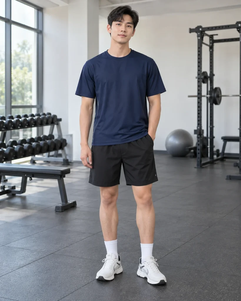 Áo thun cổ tròn xanh navy dáng suông cho sự kiện 064