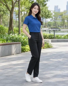 Đồng phục công ty xanh dương dáng gọn cho văn phòng 095