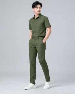 Đồng phục công ty xanh rêu dáng trẻ trung cho doanh nghiệp 097
