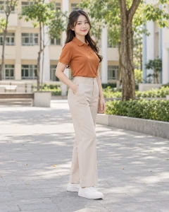 Đồng phục công ty cam đất dáng năng động cho doanh nghiệp 100
