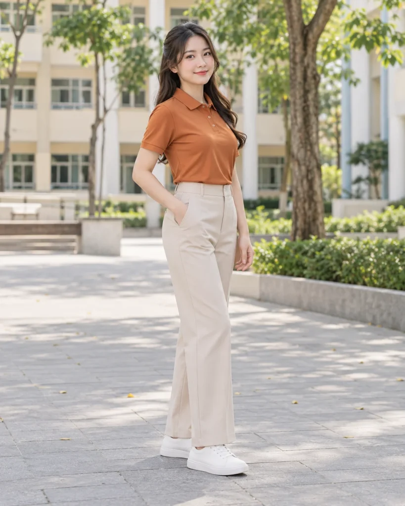 Đồng phục công ty cam đất dáng năng động cho doanh nghiệp 100