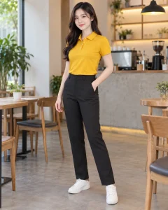 Đồng phục công ty vàng nghệ dáng gọn cho văn phòng 101