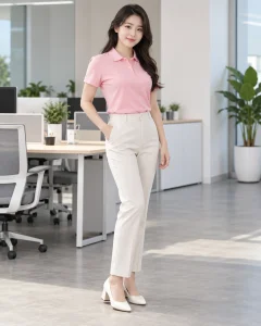 Đồng phục công ty hồng phấn dáng gọn cho văn phòng 107