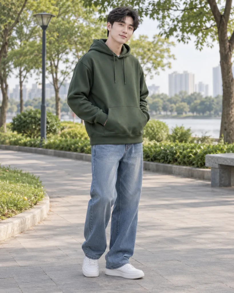 Áo hoodie đồng phục xanh rêu dáng regular cho câu lạc bộ 127
