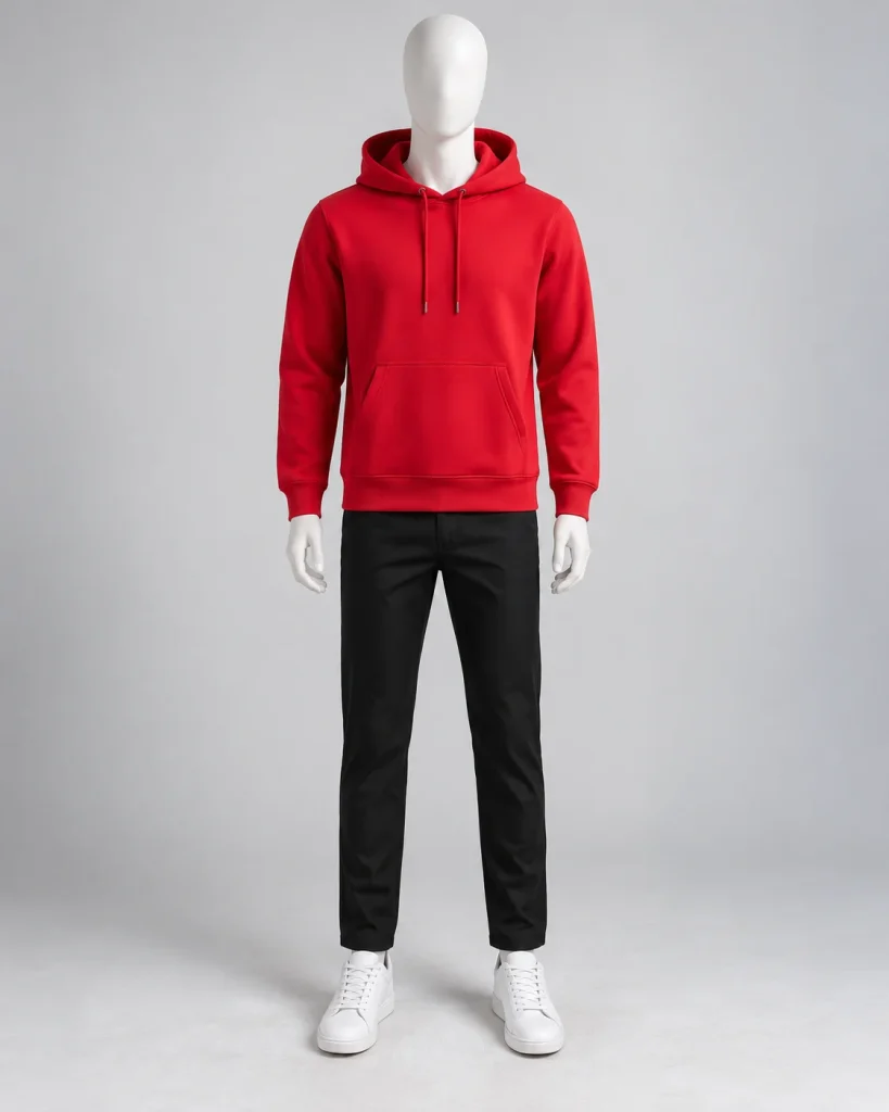Áo hoodie đồng phục đỏ tươi dáng gọn cho đội nhóm sáng tạo 129