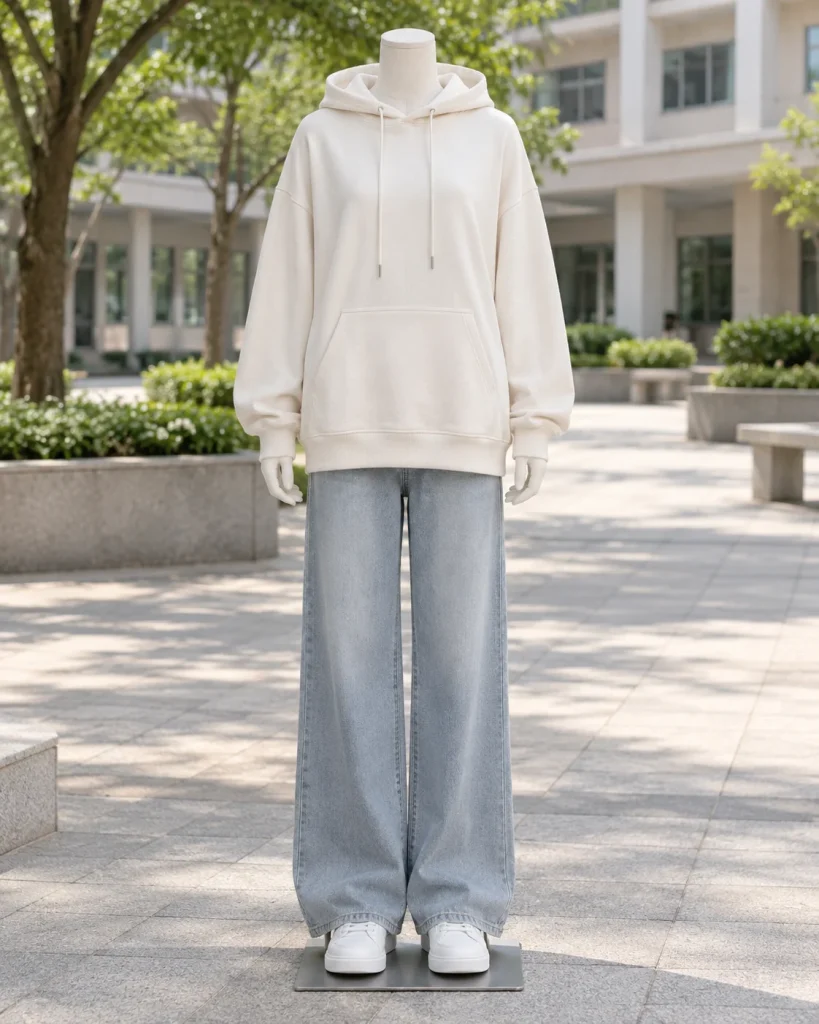 Áo hoodie đồng phục trắng kem dáng suông cho đội nhóm sáng tạo 132