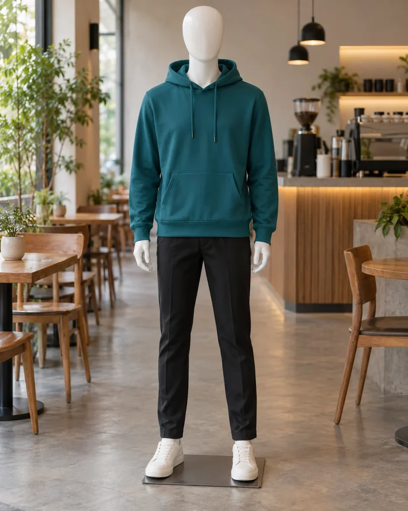 Áo hoodie đồng phục xanh cổ vịt dáng gọn cho đội nhóm sáng tạo 141