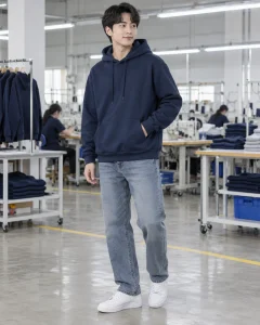 Áo hoodie đồng phục xanh navy dáng unisex cho câu lạc bộ 142