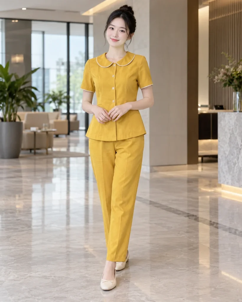 Đồng phục mầm non vàng nghệ dáng gọn cho lớp năng khiếu 146