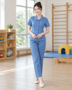 Đồng phục mầm non xanh dương dáng gọn cho lớp năng khiếu 152