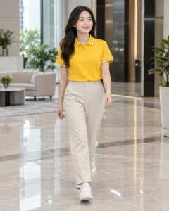 Đồng phục mầm non vàng nghệ dáng trẻ trung cho trường mầm non 154