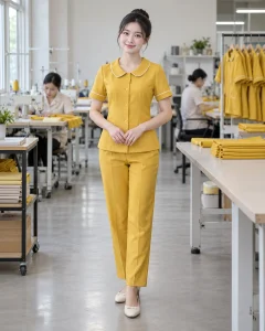 Đồng phục mầm non vàng nghệ dáng gọn cho lớp năng khiếu 158