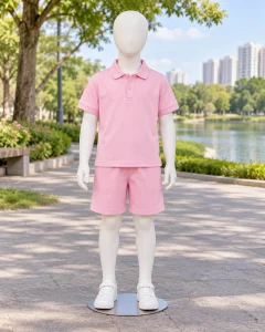 Đồng phục mầm non hồng phấn dáng unisex cho trung tâm trẻ em 159