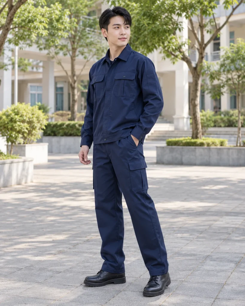 Đồng phục bảo hộ xanh navy dáng unisex cho cơ khí 164