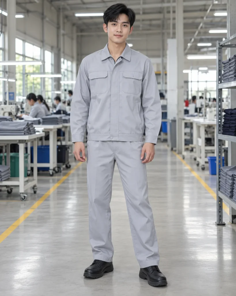 Đồng phục bảo hộ ghi sáng dáng suông cho xây dựng 166