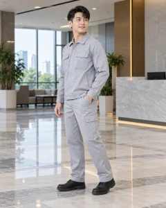 Đồng phục bảo hộ ghi sáng dáng unisex cho cơ khí 170