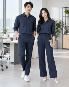 Đồng phục công sở xanh navy dáng unisex cho văn phòng 187