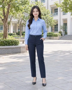 Đồng phục công sở xanh dương dáng trẻ trung cho ngân hàng 188