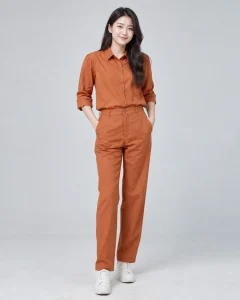 Đồng phục công sở cam đất dáng unisex cho văn phòng 193