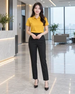 Đồng phục công sở vàng nghệ dáng trẻ trung cho ngân hàng 194