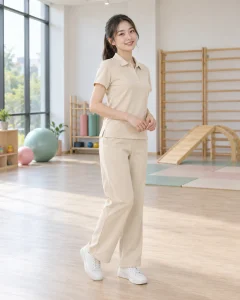 Đồng phục giáo viên mầm non be dáng suông cho trung tâm trẻ em 200