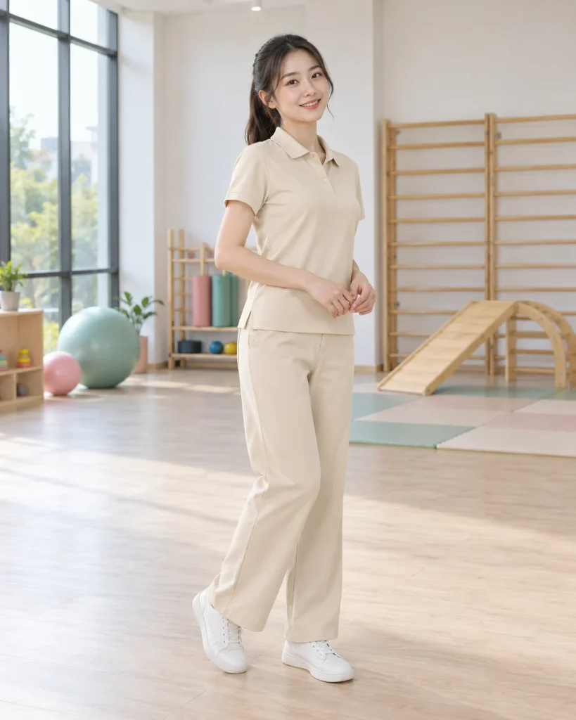 Đồng phục giáo viên mầm non be dáng suông cho trung tâm trẻ em 200