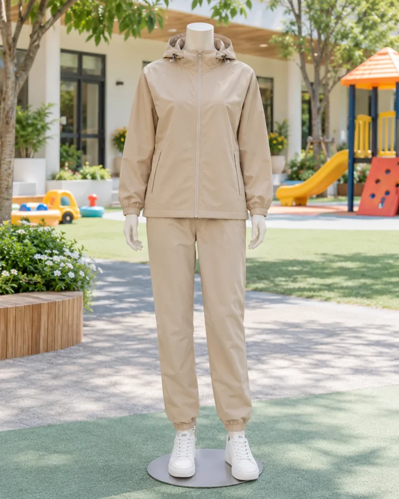 Đồng phục giáo viên mầm non be dáng unisex cho lớp kỹ năng 204