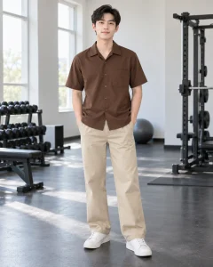 Áo lớp nâu cà phê dáng gọn cho học sinh 231