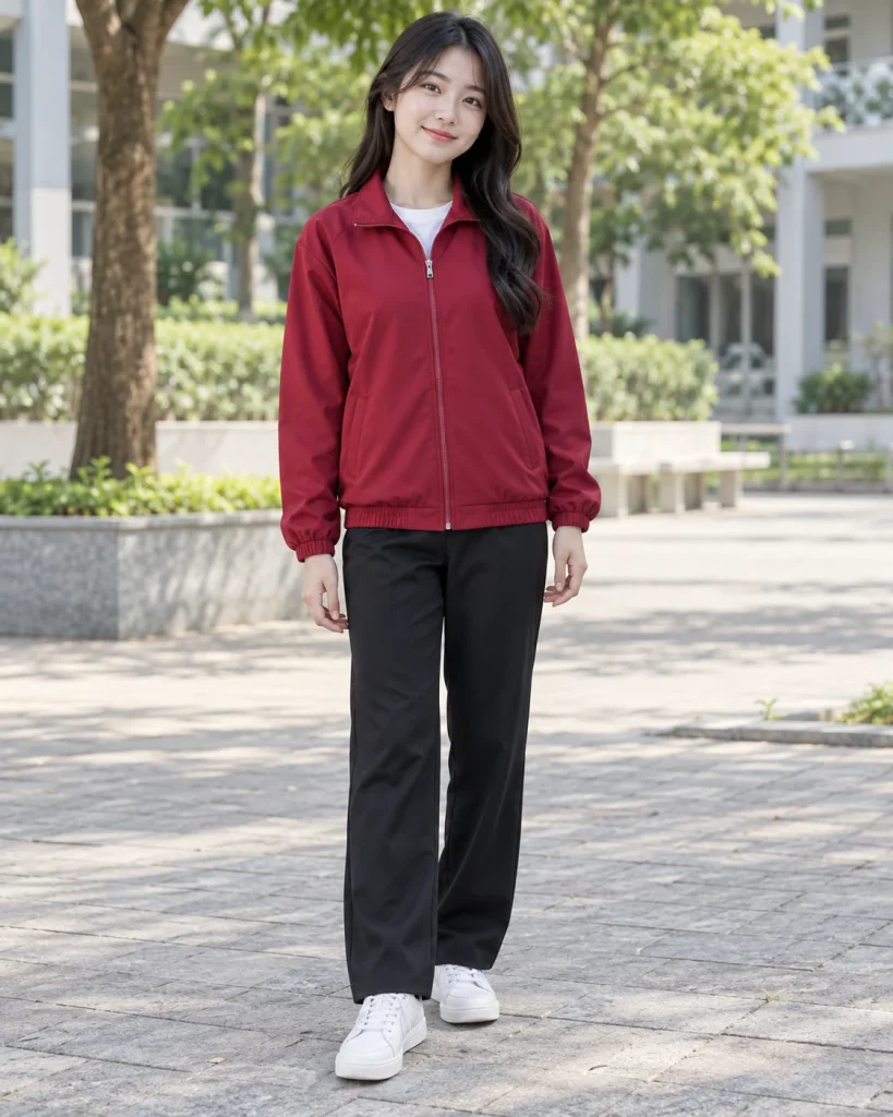 Áo khoác đồng phục đỏ đô dáng năng động cho trường học 234