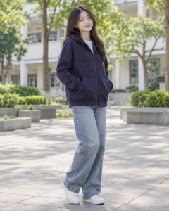 Áo khoác đồng phục tím than dáng unisex cho doanh nghiệp 242