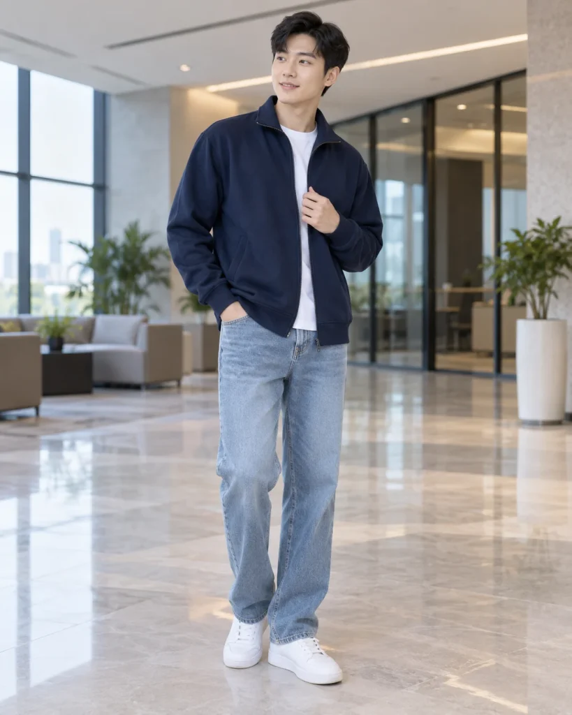 Áo khoác đồng phục xanh navy dáng unisex cho doanh nghiệp 248