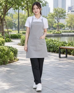 Tạp dề đồng phục ghi sáng dáng gọn cho quán cà phê 267