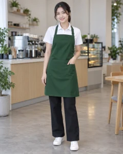 Tạp dề đồng phục xanh rêu dáng gọn cho quán cà phê 279