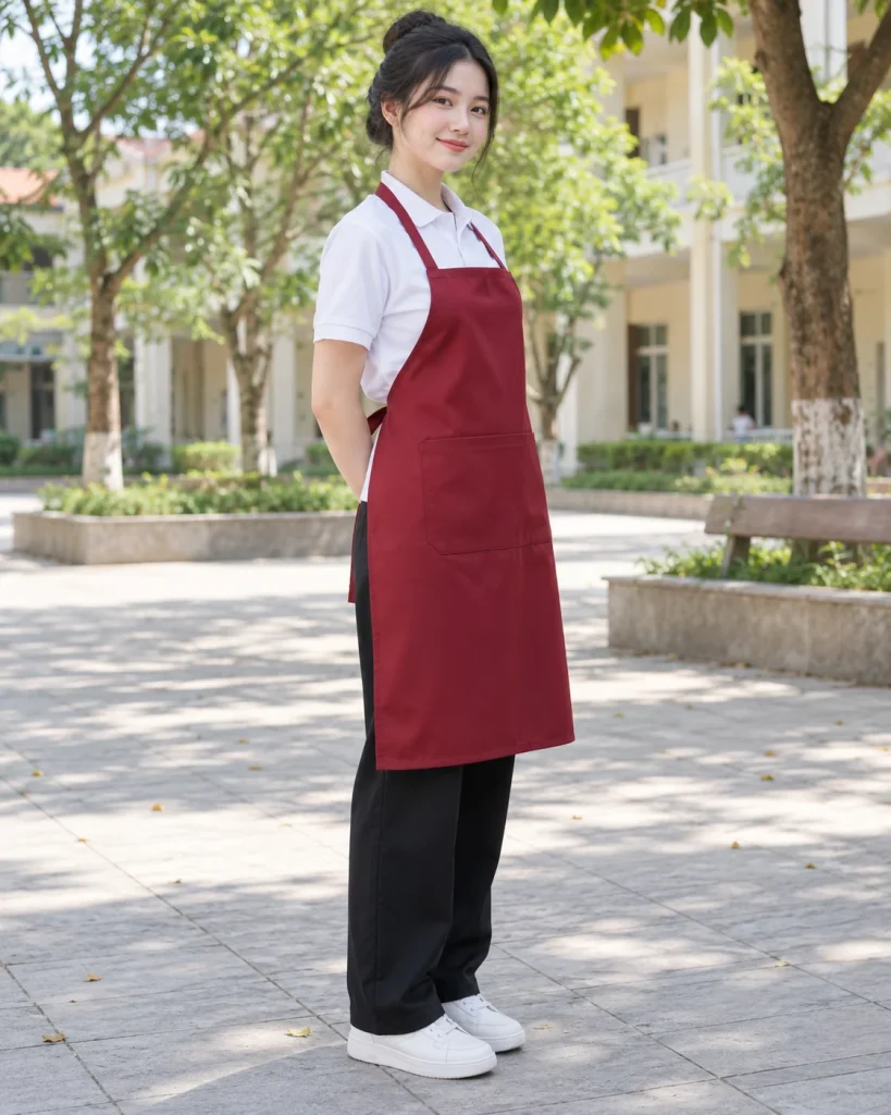 Tạp dề đồng phục đỏ đô dáng unisex cho nhà hàng 280