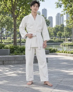 Võ phục luyện tập trắng kem dáng unisex cho võ đường 290