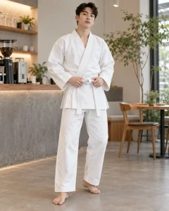 Võ phục luyện tập trắng kem dáng unisex cho võ đường 296