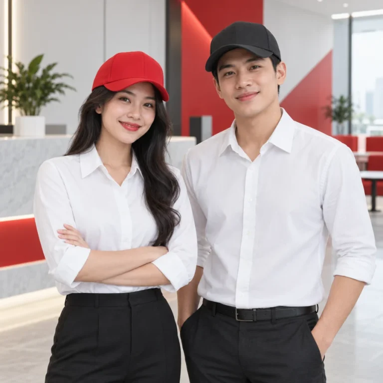 Nhân viên văn phòng đội mũ lưỡi trai đồng phục