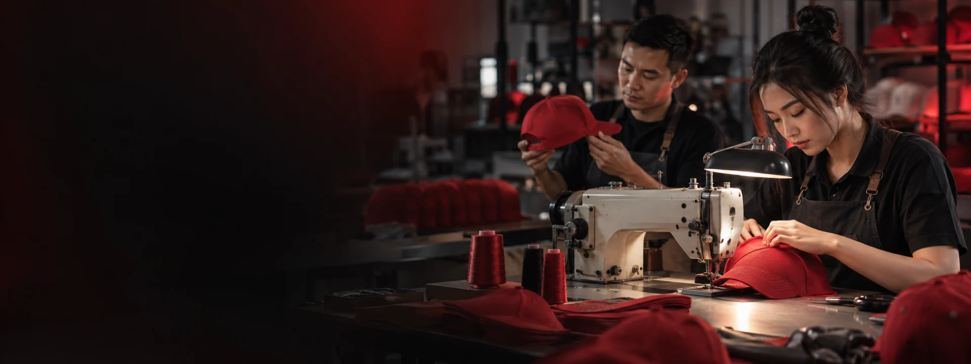 Không gian xưởng sản xuất mũ lưỡi trai